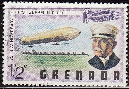 Grenada 1978 Scott 834 Sello Aniversario Zeppelin Vuelo Charles Lindbergh Globo y Conde 1/2c Matasello de favor Preobliterado 